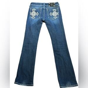 Miss Me Womens 28 x 31 Bootcut Jeans with Embellished Pockets